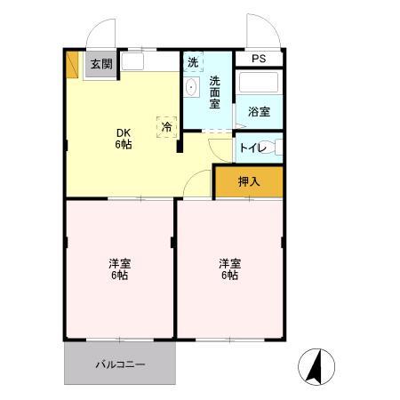 セシオン(2DK/3階)の間取り写真