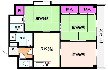 プラントパイン御影(3DK/5階)の間取り写真