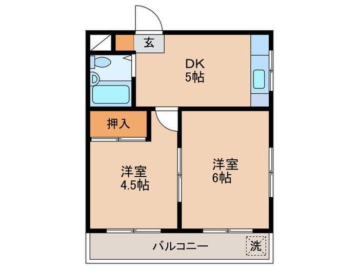 ホウエイハイツ(2DK/2階)の間取り写真