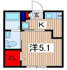 アヴェニール岩槻(1K/1階)の間取り写真