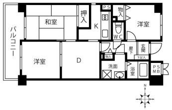 ライオンズマンション北鈴蘭台(3DK/8階)の間取り写真