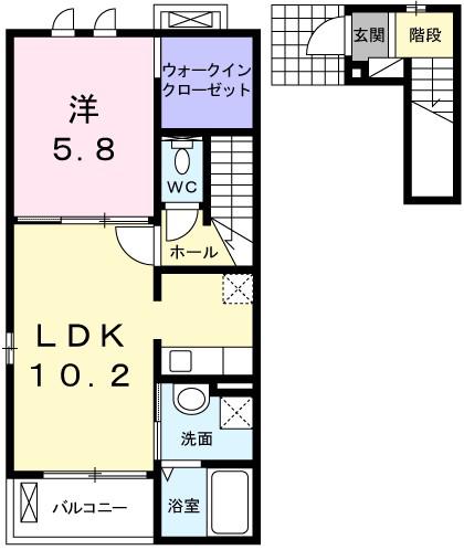 ボニート・ショコラI(1LDK/2階)の間取り写真