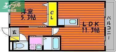 プレゼンス白石(1LDK/2階)の間取り写真