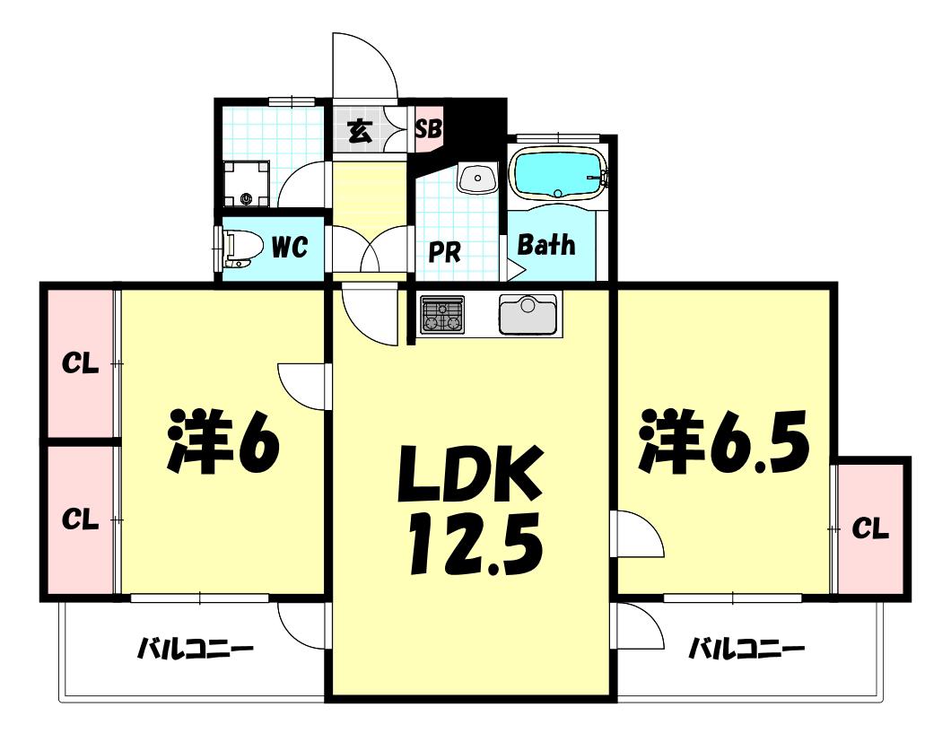 神戸ヒルズIIID棟(2LDK/2階)の間取り写真