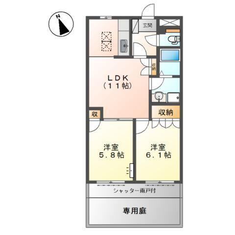 アーク・ステュディオ(2LDK/1階)の間取り写真