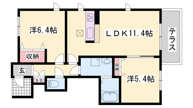 ファミール桜 C棟(2LDK/1階)の間取り写真