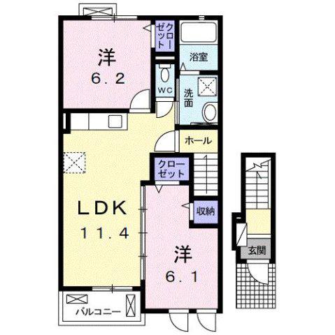 シュエット・ベティ(2LDK/2階)の間取り写真
