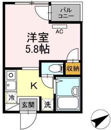 オークハイツ(1K/2階)の間取り写真