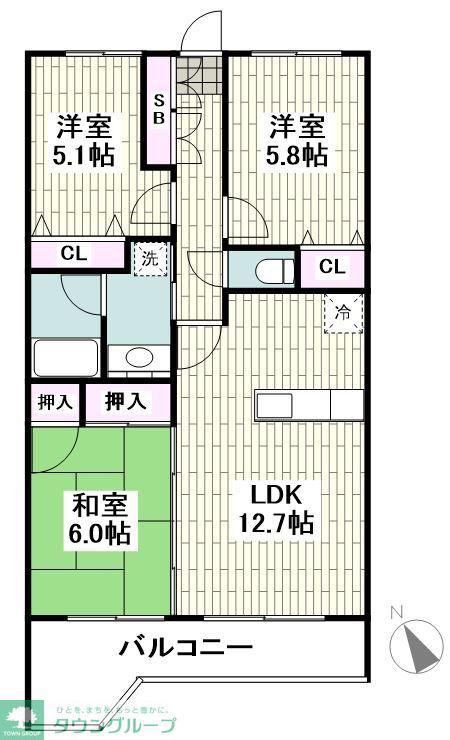 北鎌倉サンマゴ(3LDK/2階)の間取り写真
