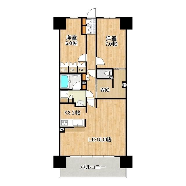 レーベンつくばCORIS(2LDK/12階)の間取り写真