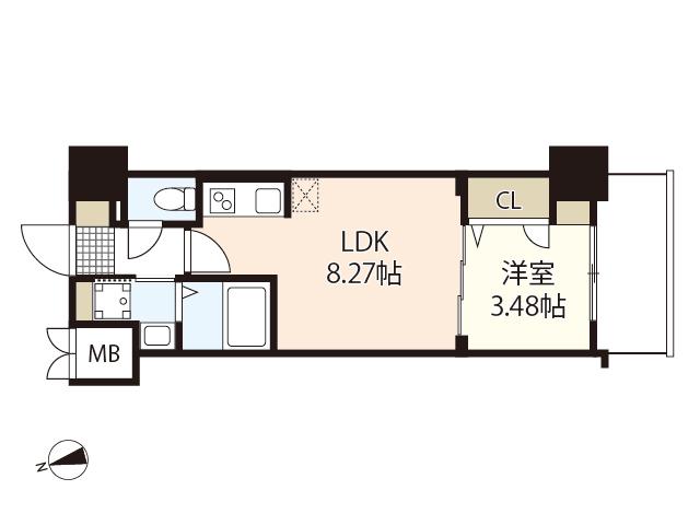 S-RESIDENCE観音公園ALORIA(1LDK/3階)の間取り写真