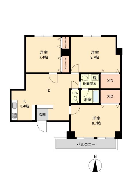 カマダビル(3LDK/2階)の間取り写真
