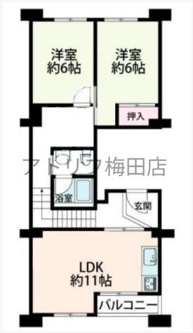 中津リバーサイドコーポC棟(2LDK/5階)の間取り写真