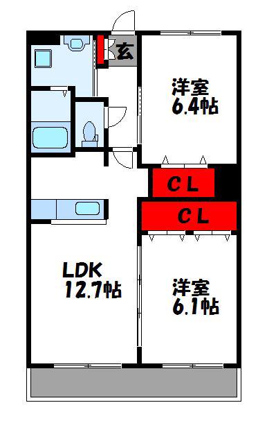シャインフォレスト(2LDK/2階)の間取り写真