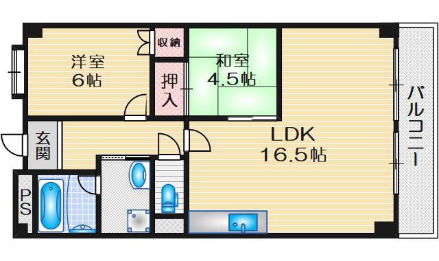 グレイス茨木(2LDK/5階)の間取り写真