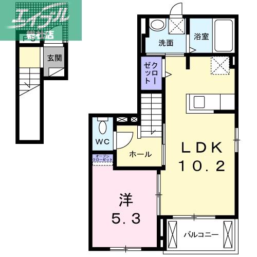 プリムローズN(1LDK/2階)の間取り写真