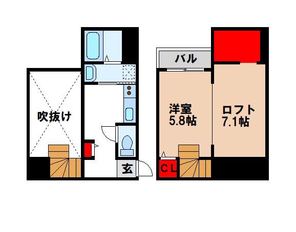 エスパシオ二日市(1K/1階)の間取り写真