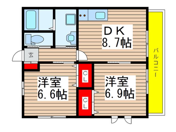 クレール(2DK/1階)の間取り写真