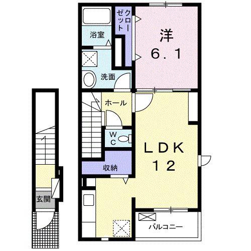 かりんA(1LDK/2階)の間取り写真