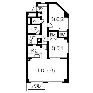 アーバンハイツ平岸II(2LDK/4階)の間取り写真