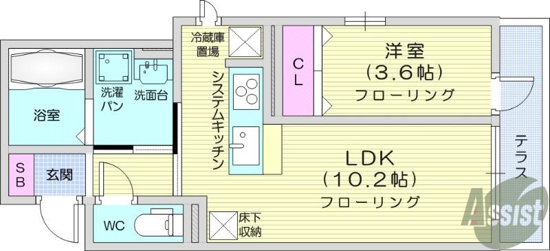 D-ROOM浦町(1LDK/3階)の間取り写真