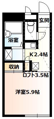 フォルビート伊勢原(1K/2階)の間取り写真