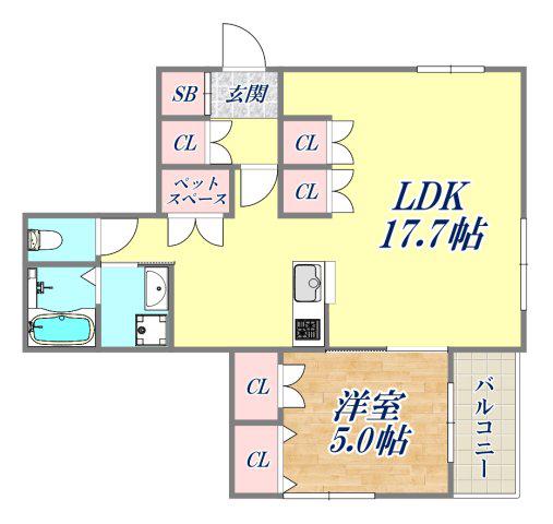 へーベル瑞穂(1LDK/1階)の間取り写真
