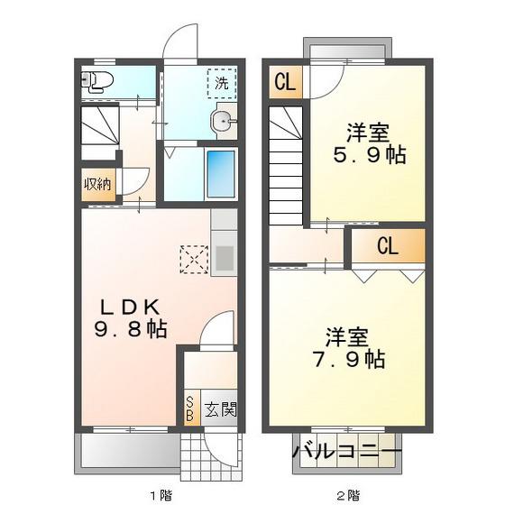 グリーンフィールド C棟(2LDK/2階)の間取り写真