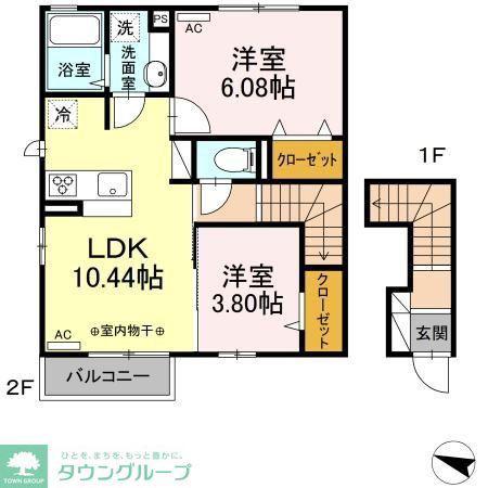 PARKSIDEASAMI A棟(2LDK/2階)の間取り写真