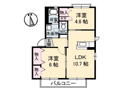 シャーメゾン藍住(2LDK/2階)の間取り写真