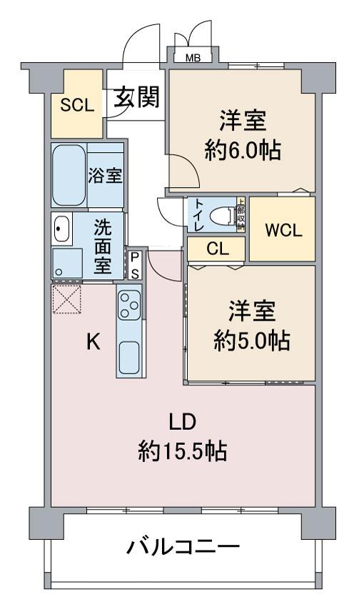 COLLINE FIELD 名駅南(2LDK/6階)の間取り写真