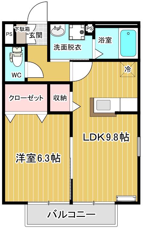 パークハイツ163 A(1LDK/2階)の間取り写真
