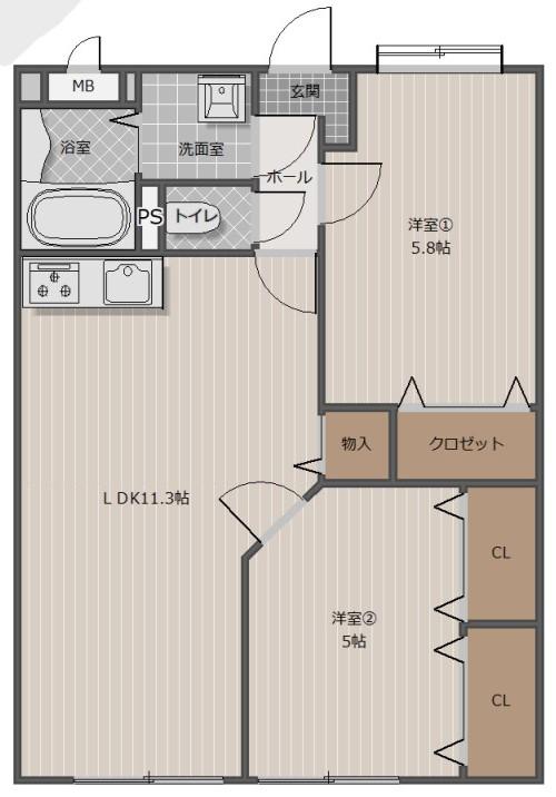 オレンジマンション(2LDK/1階)の間取り写真