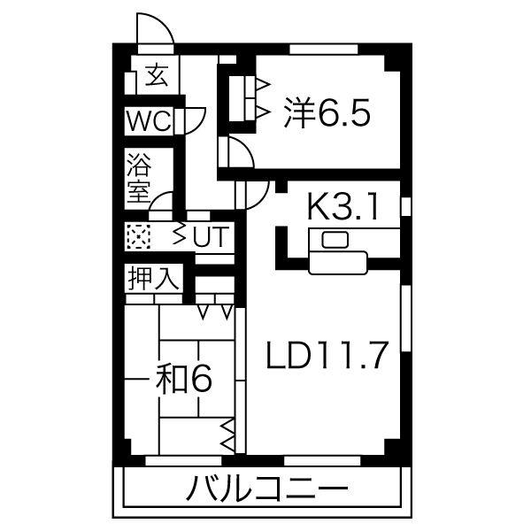 フォレスト苫小牧(2LDK/3階)の間取り写真