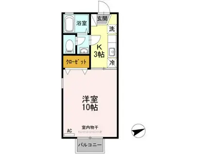 キャッスルII(1K/1階)の間取り写真