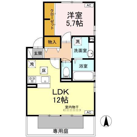 ウィット トキワ(1LDK/1階)の間取り写真