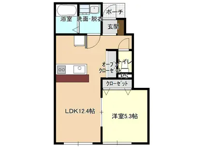 LIVRE AOI 上小松(1LDK/1階)の間取り写真