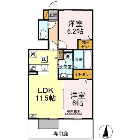 サンハイムふじB棟(2LDK/1階)の間取り写真