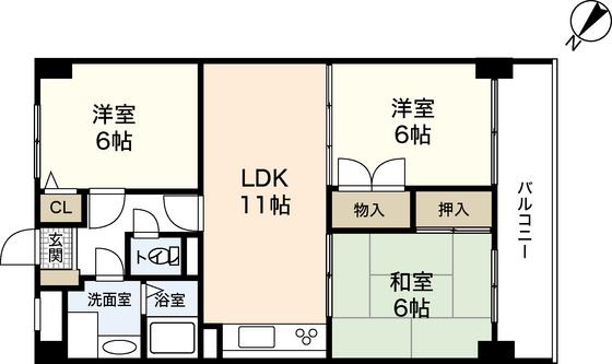 ロイヤルハイツ下田弐番館(3LDK/3階)の間取り写真