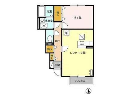 ローズコート宮の内A(1LDK/1階)の間取り写真