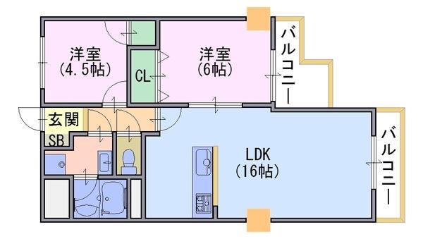 グランパール(2LDK/2階)の間取り写真