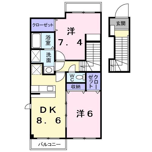 グレイスフルB(2DK/2階)の間取り写真