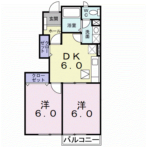 メゾン・ディオール B(2DK/1階)の間取り写真