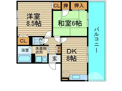 ハイカムール木下(2DK/2階)の間取り写真