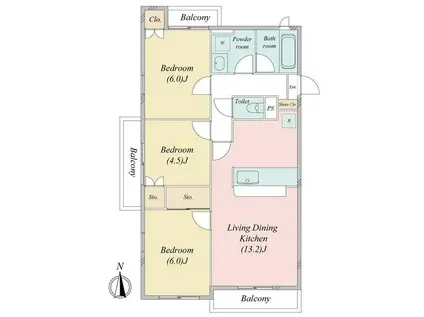 しあわせ野45(3LDK/3階)の間取り写真