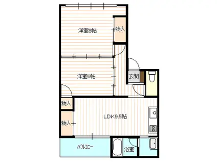 ツインズA(2LDK/2階)の間取り写真