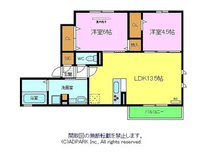 シャンノール北野田(2LDK/1階)の間取り写真