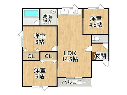 西24南3上下二戸E(3LDK/1階)の間取り写真