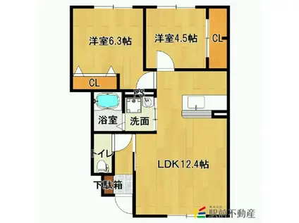 シャルムハウス大財(2LDK/1階)の間取り写真