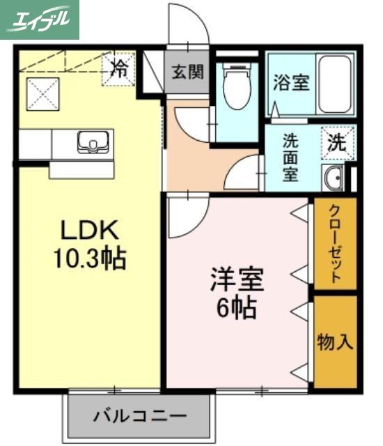 プレミールB棟(1LDK/1階)の間取り写真
